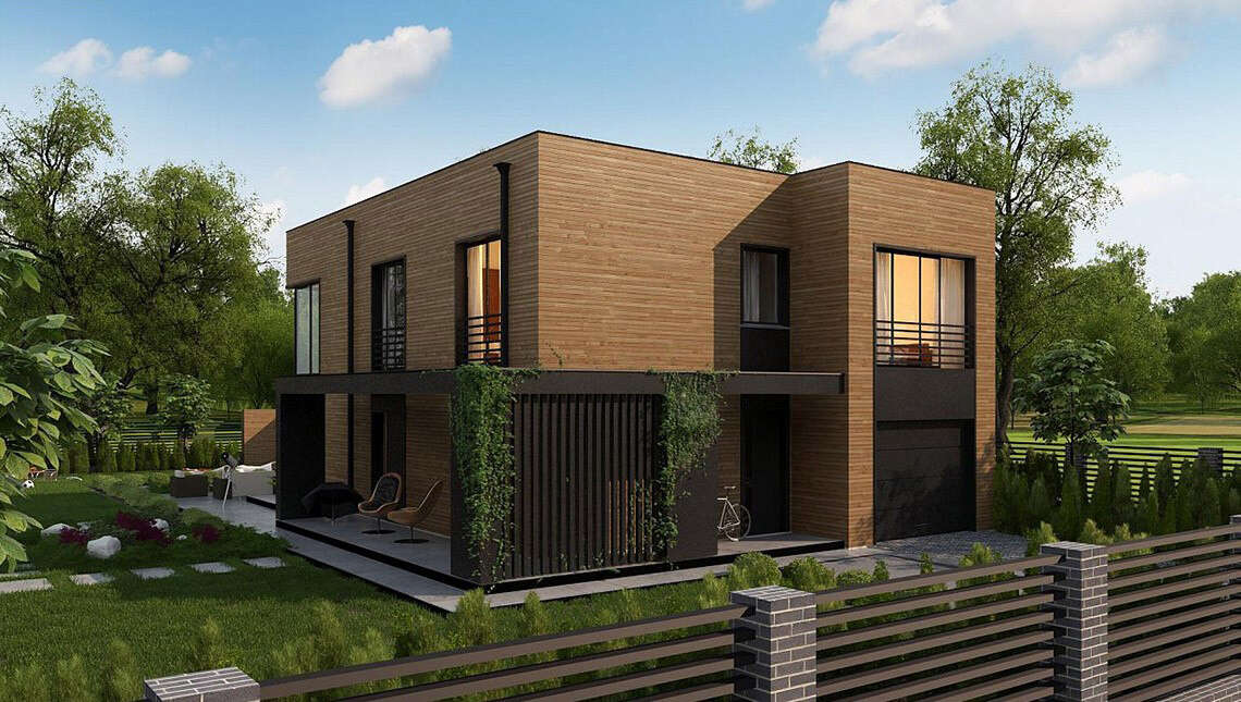Проект двухэтажного дома с плоской крышей из кирпича: заказать .