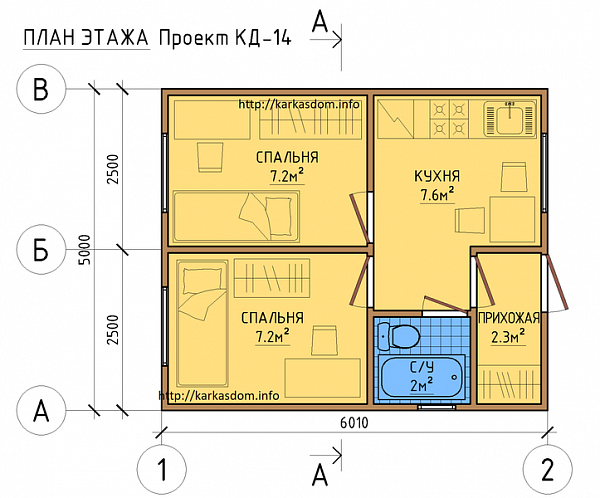 ПРОЕКТ К-1. Одноэтажный каркасный дом 4х6. - каркасный дом от СК Стройудача в Ук